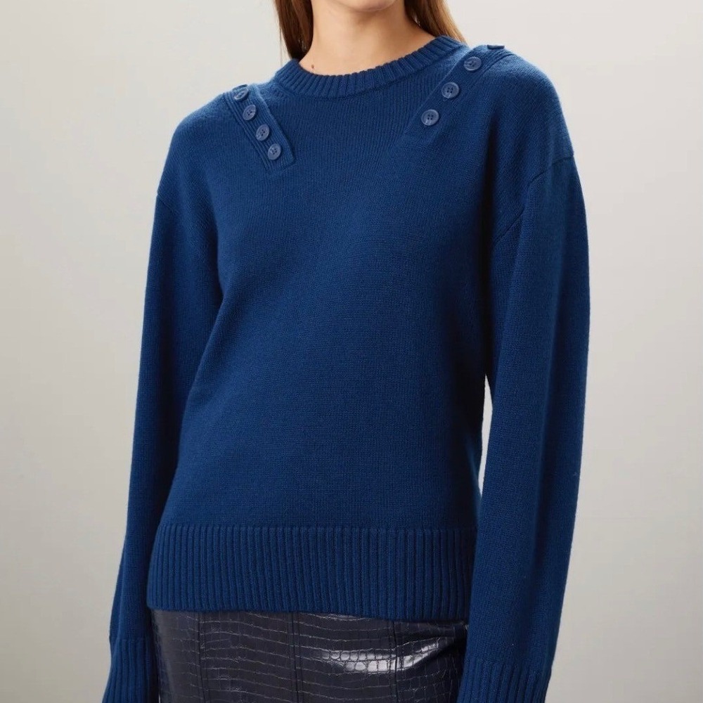 Marissa Webb Collective Button Detail Crewneck Sweater Blue Knit Pullover M - Picture 5 of 11